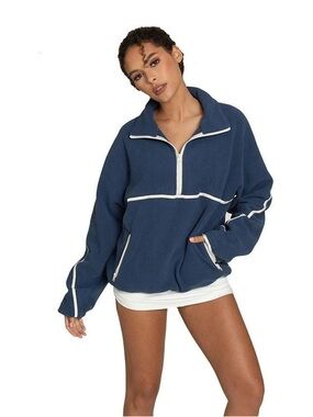 Gold hinge Navy Half-Zip Pullover Sweater with White Piping